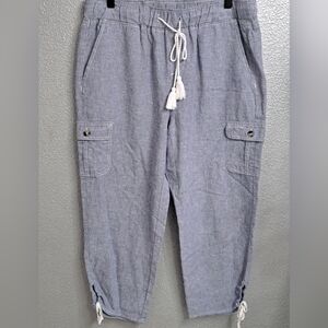 NWOT Caffe' Marrekesh Chambrey Linen Blend Cropped  Pants    Size M